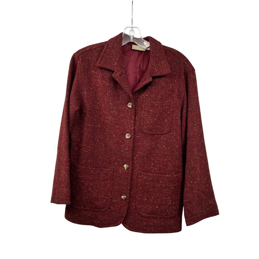 Liz Claiborne Womens Wool Blend Jacket Button Up Maroon/Multi Size SP Pockets
